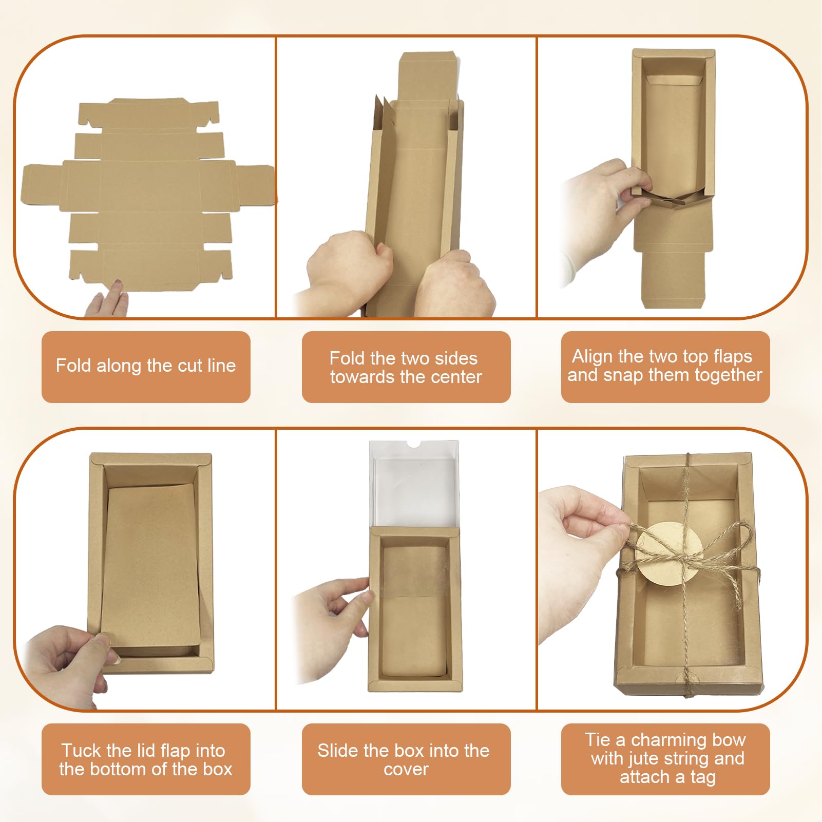 30 Sets Kraft Gift Boxes Rectangle Kraft Paper Drawer Box with Window 6.3 x 3.54 x 1.97 inches