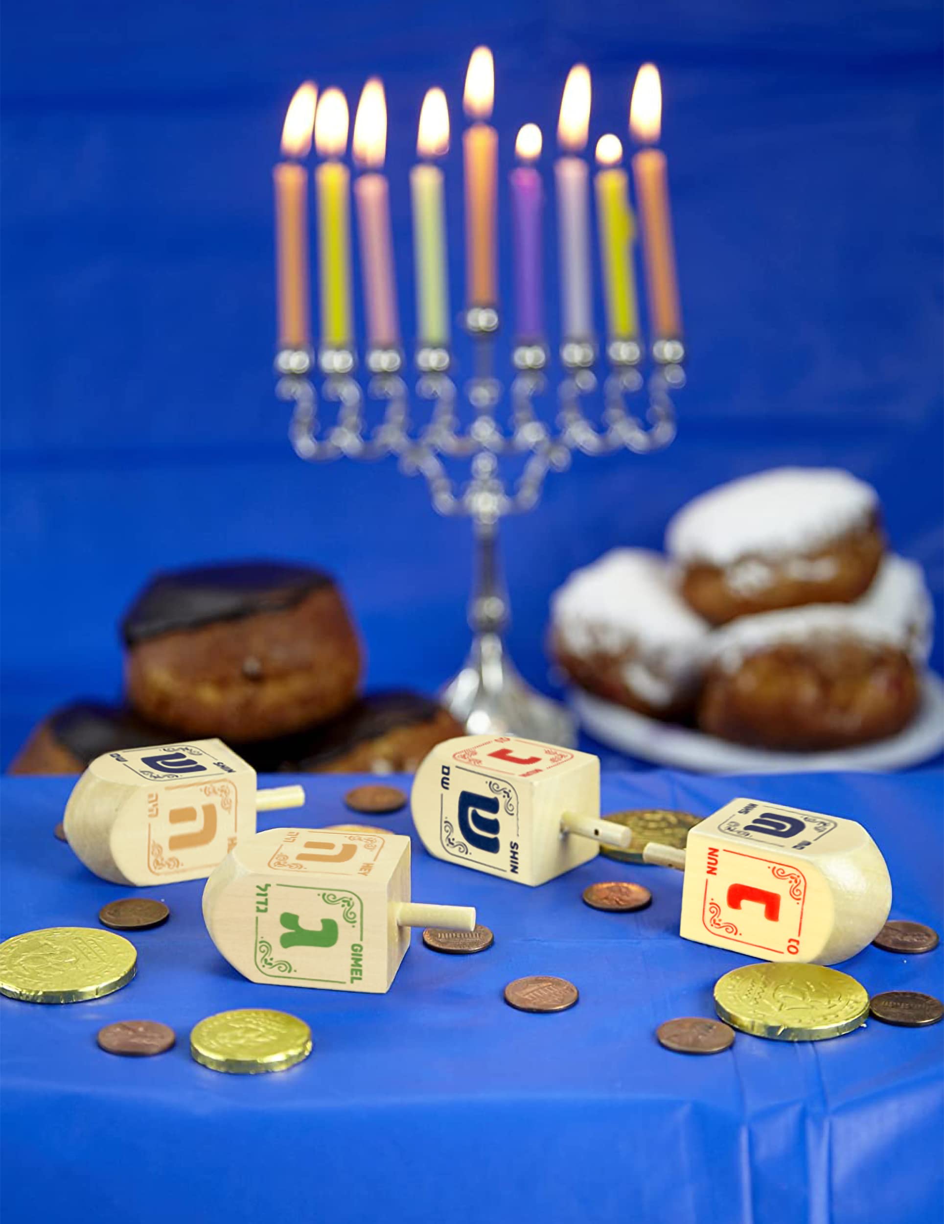Izzy 'n' Dizzy Hanukkah Natural Wooden Dreidel (Pack of 4) - Medium