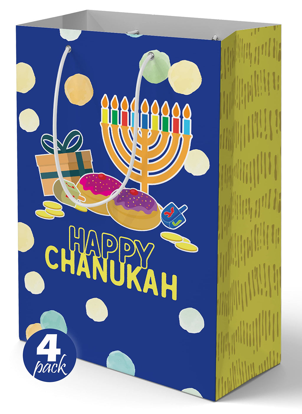 Izzy 'n' Dizzy Hanukkah Gift Bags - Medium Blue - 8 Inch x 12 Inch - Chanukah - 4 Pack