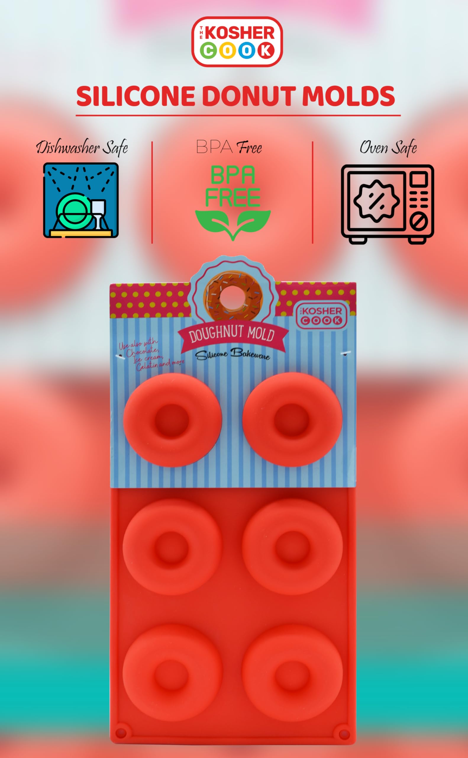 Silicone Donut Molds for Baking, Freezing, Candy, Ice Cubes, Chocolate and More - Oven and Freezer Safe - Chanukah Donut Mold Silicone Bakeware - The Kosher Cook