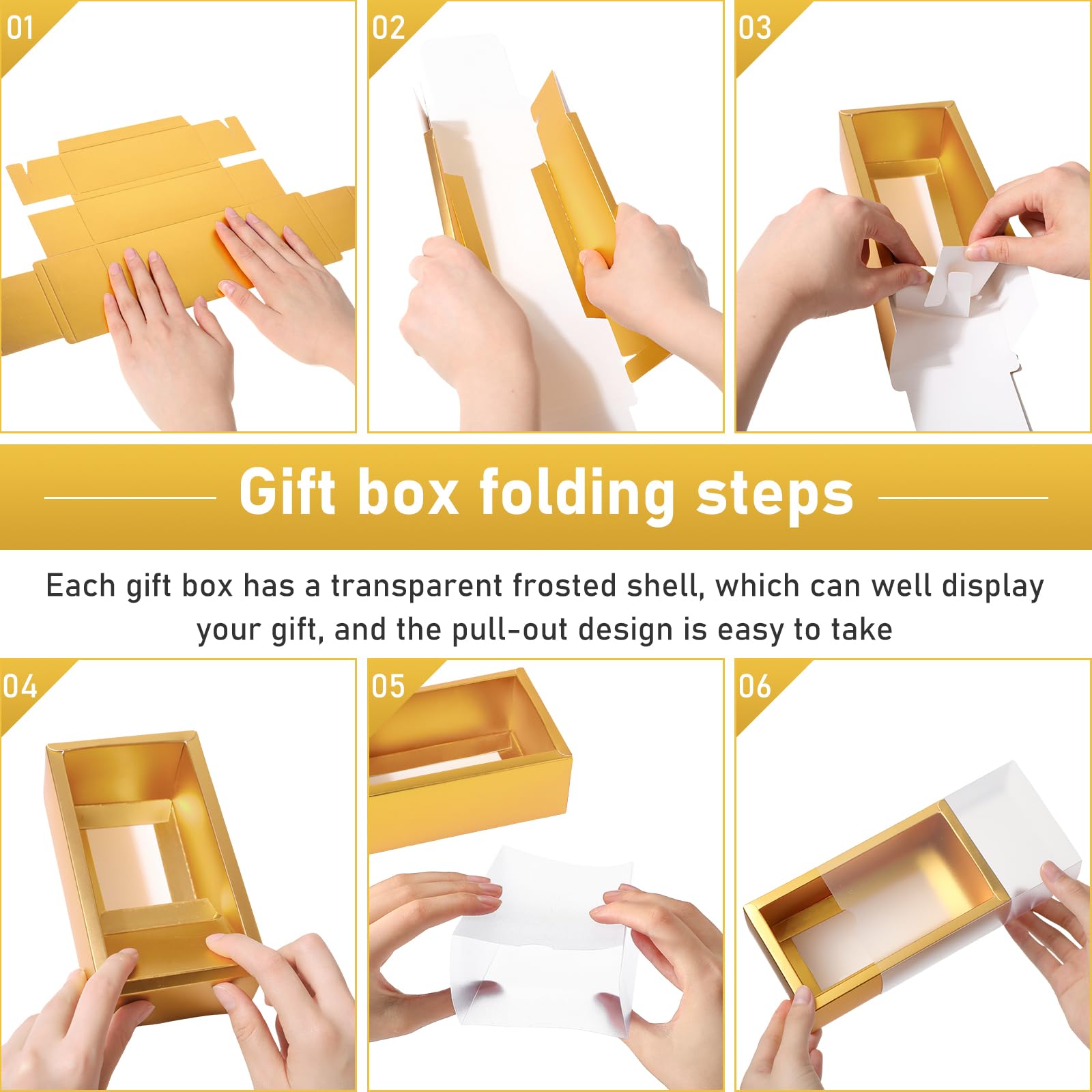 50 Sets Kraft Homemade Gift Box Bundle with Blank Tags and Jute String (6.3 x 3.5 x 2 Inch, Gold)