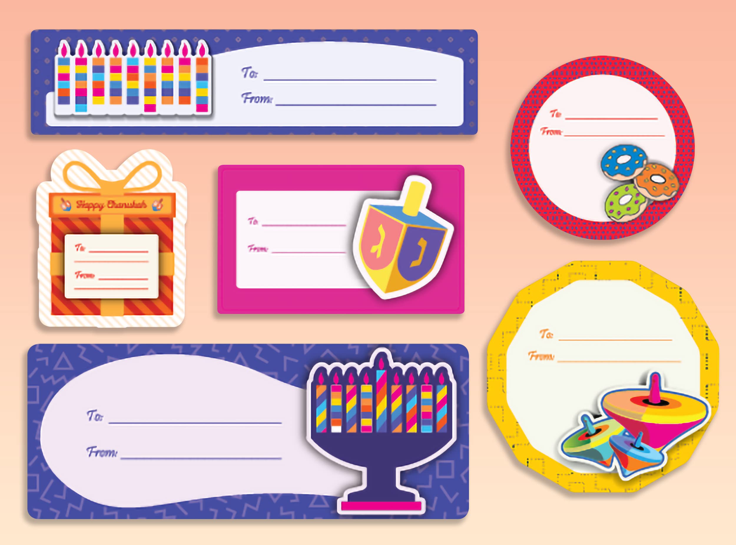 Izzy 'n' Dizzy 3D Hanukkah Chanukah Gift Tags with Assorted Hannukah Menorah and Dreidel Design (Pack of 6)