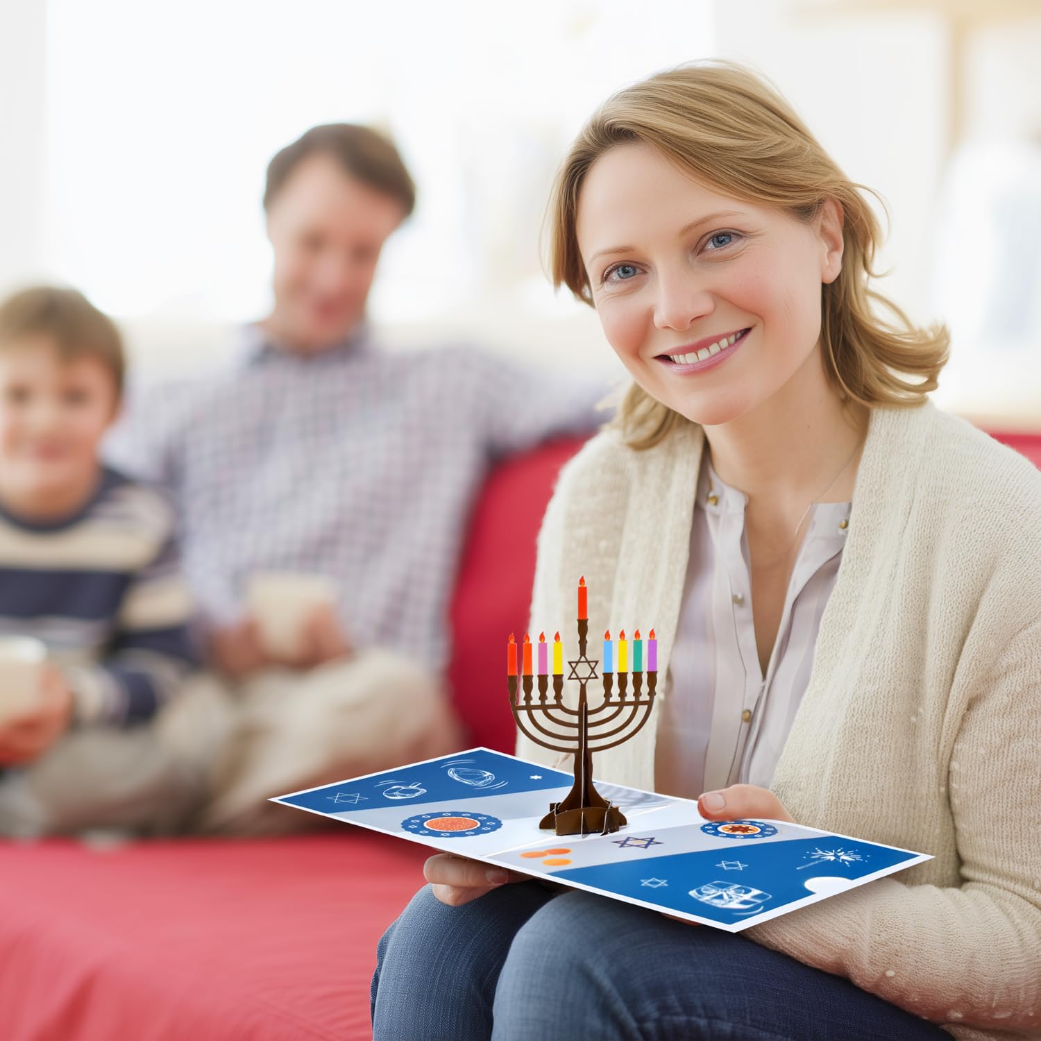 Magic Ants Happy Hanukkah 3D Pop Up Cards Pack – Menorah & “Happy Hanukkah” Designs, Festival of Lights Chanukah Greeting Cards with Candles, Dreidel, Star of David, Includes Envelope and Blank Notes