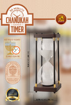 Ner Mitzvah Chanukah Menorah Sand Timer - Beautiful Mahogany Hanukkah Table Decorations - 30 Minute Timer for Chanukah Candle Lighting