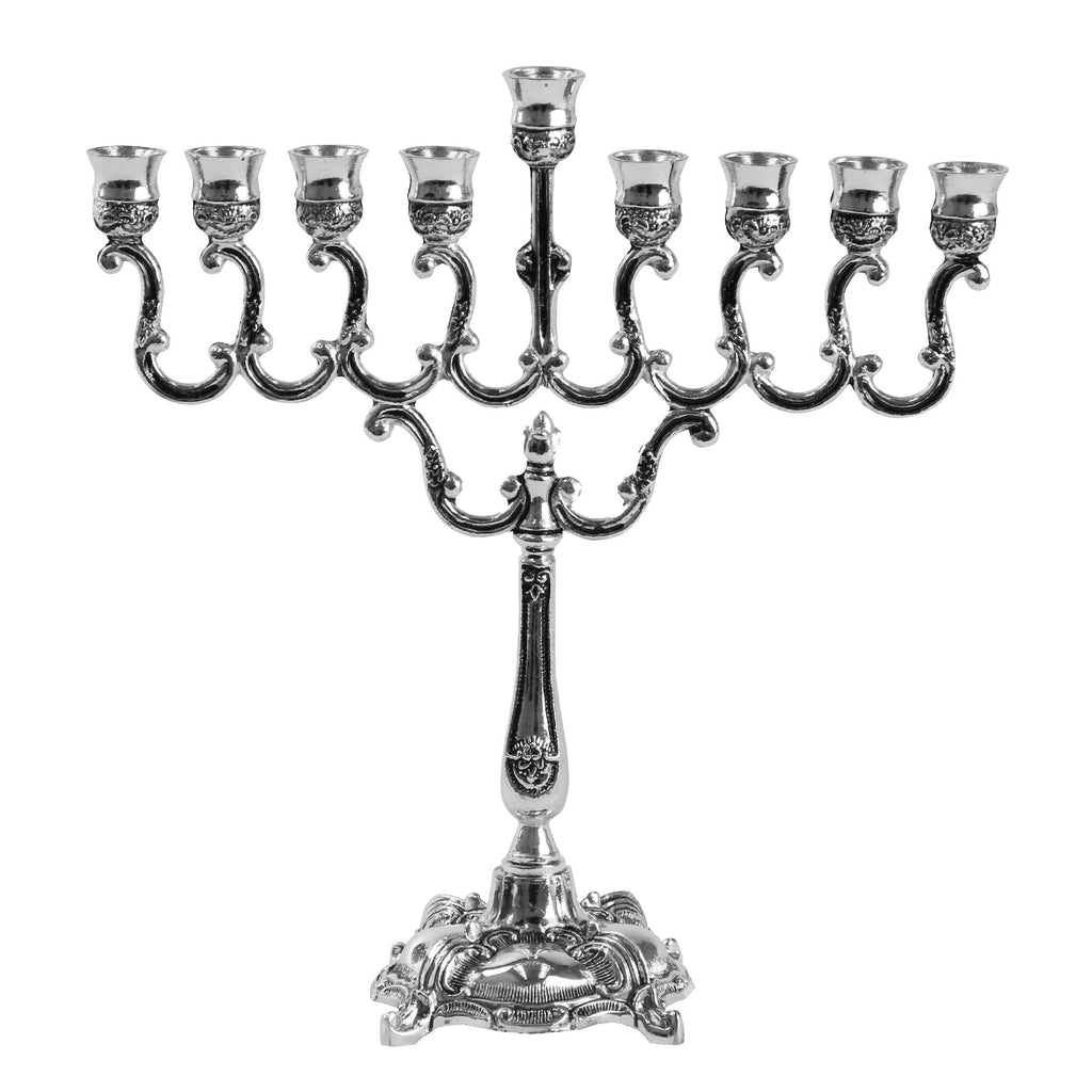 Ner Mitzvah Silver Plated Candle Menorah, Fits All Standard Hanukkah Candles - Curved Branches, 7.25 High x 6.5 Wide