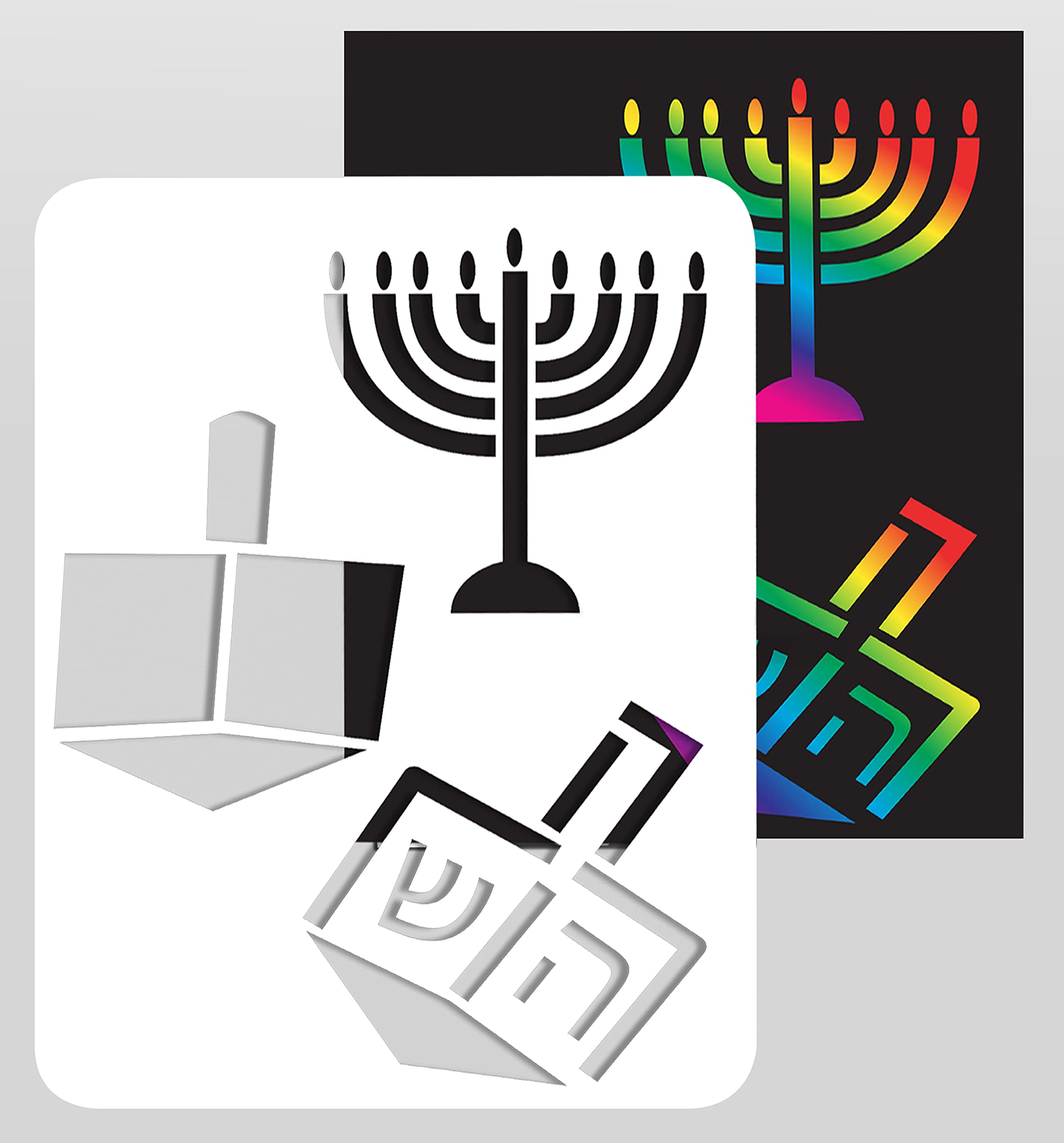 Izzy 'n' Dizzy Hanukkah Scratch Stencil Art Kit Includes Sctatch Stick, Chanukah Arts and Crafts Gifts and Games (Pack of 4) - 8 inch x 6 inch