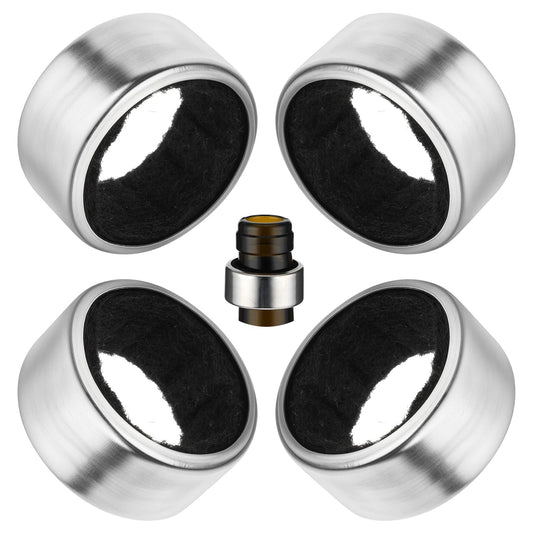 4PCS Wine Drip Ring, Wine Drip Collars Stainless Steel Wine Collar Drip Ring Simple Wine Bottle Drip Collar with Velvet Felts Clever Dripper Guard Holder Tools Bar Kitchen Gadgets Wine Accessories