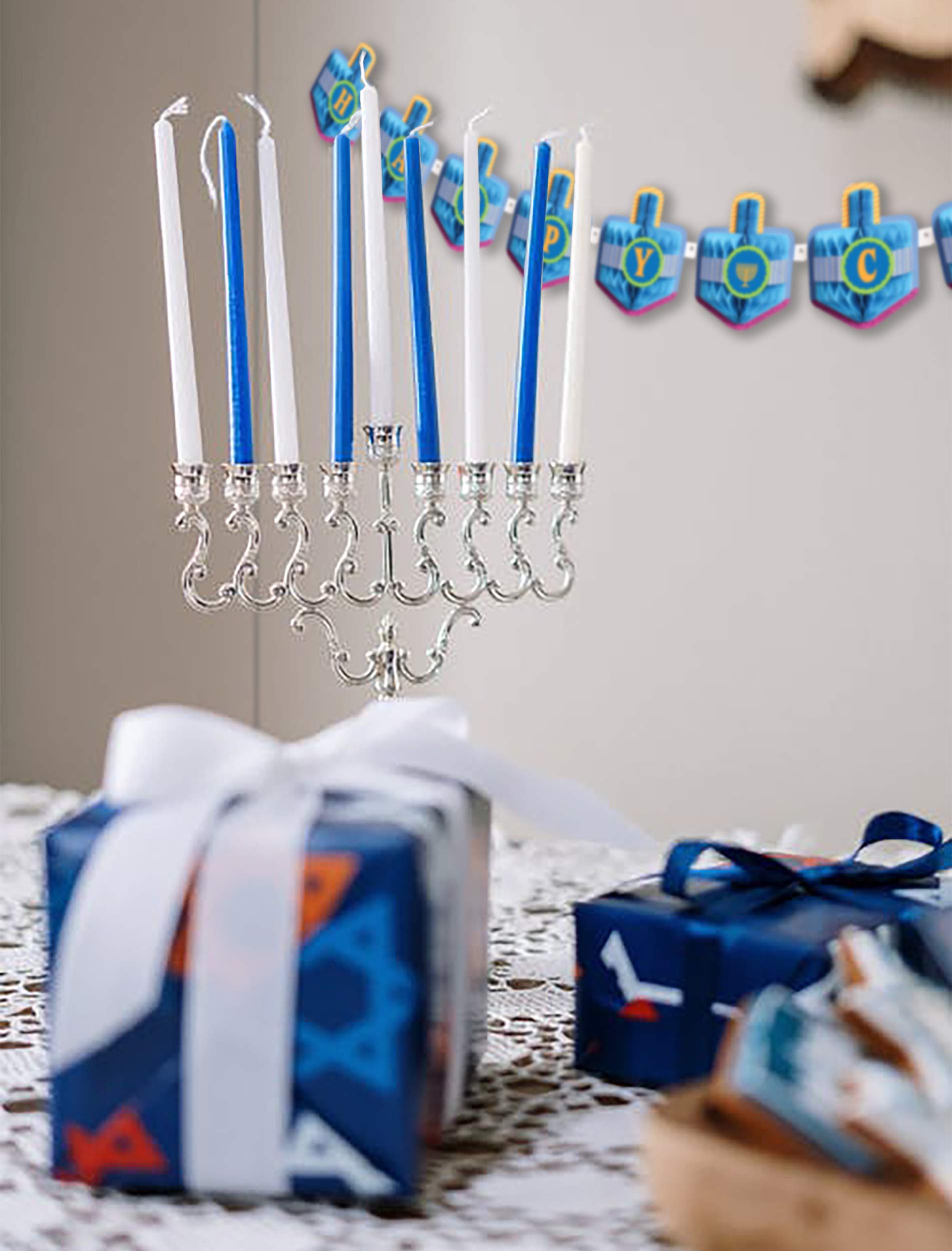 Happy Hanukkah Banner - Chanukah Banner HoneyComb - Holiday Party Decorations - Blue, Multicolored Holiday Party Decorations