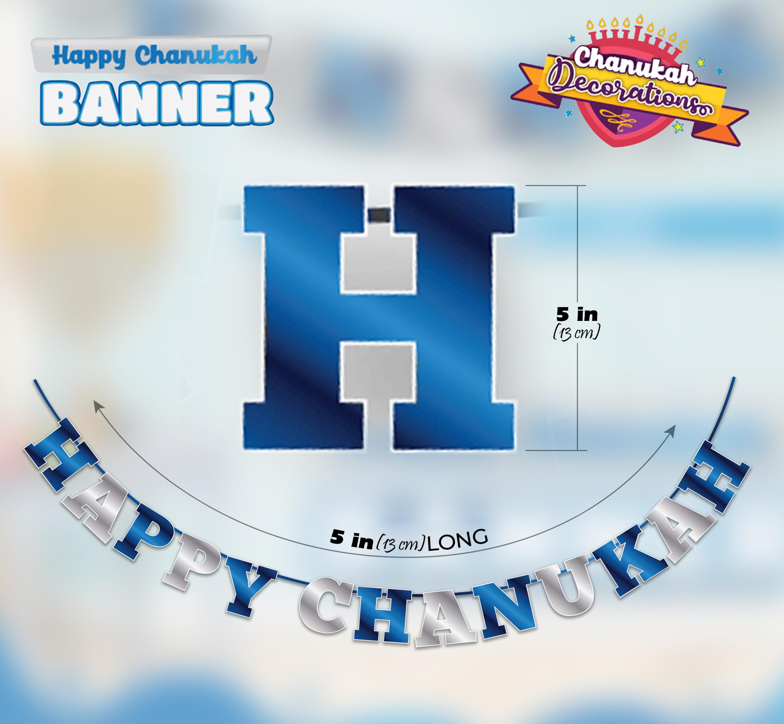 Happy Hanukkah Banner - Chanukah Decor- Blue and Silver "Happy Chanukah" or "Happy Hanukkah" Letters Banner