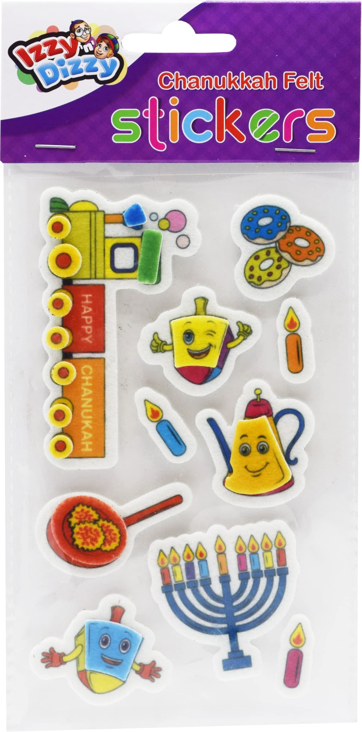 Izzy 'n' Dizzy Hanukkah Felt Stickers - Dreidels, Menorahs, Donuts and More - Chanukah Stationary, Arts and Crafts - Gifts and Games