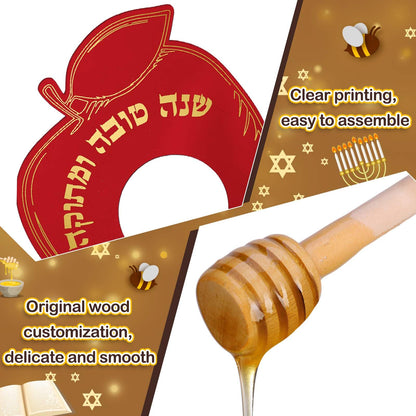 Newtay 6 Sets Rosh Hashanah Apple Shaped Honey Dish with Dipping Spoon Jewish New Year Decoration Honey Dish with Stick, Acrylic Apple Honey Dish for Jewish New Year Holiday Gift Party Favor(Red)