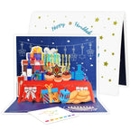 Hanukkah 3D Pop Up Greeting Card – Holiday Card with Menorah, Candles, Dreidel, and Star of David – Festival of Lights Jewish Greeting Card for Family, Friends, and Loved Ones with Envelope & Blank Note Card