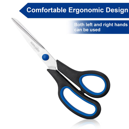 Scissors, BOOMIBOO 8" All Purpose 6 Pack - Comfort-Grip Scissors for Office Desk Accessories Sewing Fabric Home Craft School Supplies, Teacher/Class Supplies, Right/Left Handles