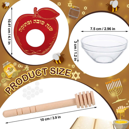 Newtay 6 Sets Rosh Hashanah Apple Shaped Honey Dish with Dipping Spoon Jewish New Year Decoration Honey Dish with Stick, Acrylic Apple Honey Dish for Jewish New Year Holiday Gift Party Favor(Red)