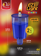 OHR CANDLES Pre - Filled Colored Menorah Oil Cup Candles, Hanukkah EZ Lights, 100% Olive Oil with Cotton Wick in Plastic Cup, Medium (Pack of 44) - Burns Approx, 1/2 Hrs