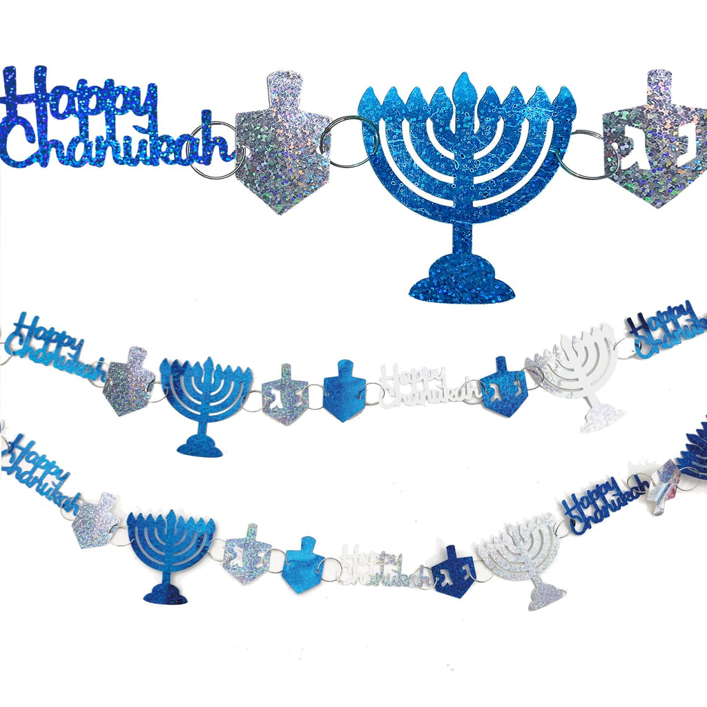 Rite Lite Hanukkah Garland - Chanukah Jewish Holiday Party Decorations Banner Blue & White Celebration Decor Centerpiece Hanukkah Gifts Perfect for Entertaining Indoor & Outdoor Stretches 8 Feet Long!