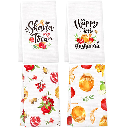 Vansolinne Rosh Hashanah Kitchen Towels Shana Tova Dish Towel Happy Rosh Hashanah Hostess Gift Idea Holiday Party Home and Kitchen Decorations