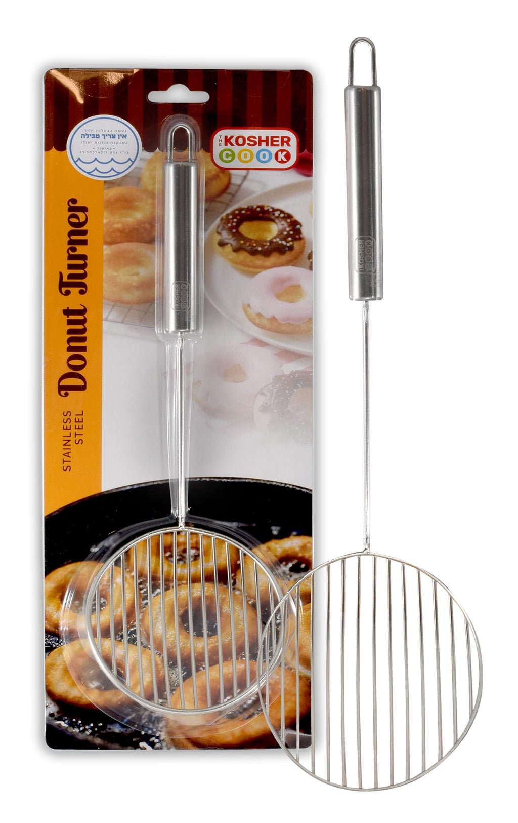 The Kosher Cook Donut Turner Oil Skimmer Spoon, Stainless Steel Slotted Spoon, Large Food Grade Spider Strainer for Draining and Frying