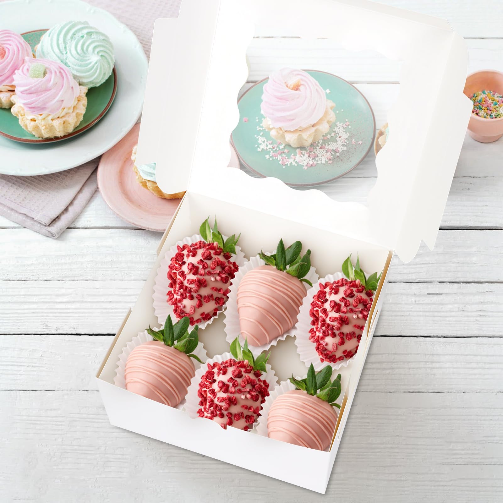 Colovis 30 Pcs White Bakery Boxes with Window, 6 X 6 X 3 Inches,