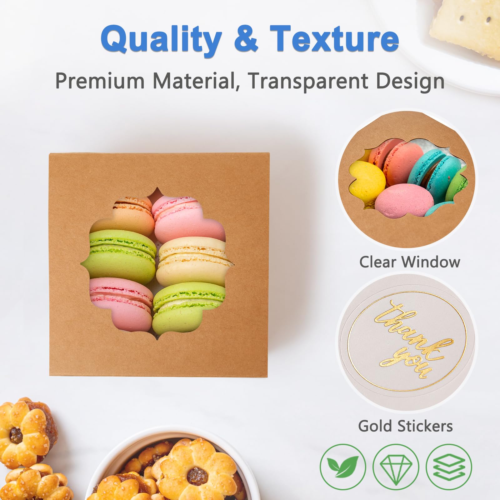 50 Pcs Brown - Bakery Treat Boxes with Window 4x4x2.5