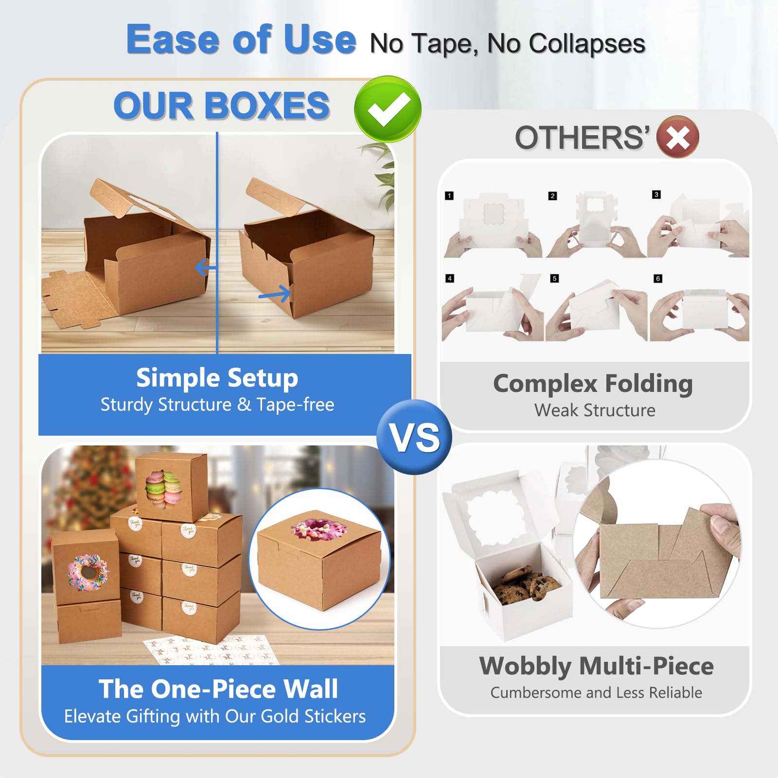 50 Pcs Brown - Bakery Treat Boxes with Window 4x4x2.5