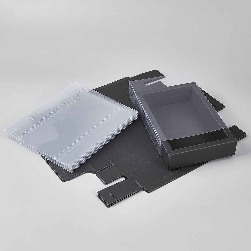12 Pack Black Drawer Kraft Boxes with PVC Plastic Window 7.3x5x1.4