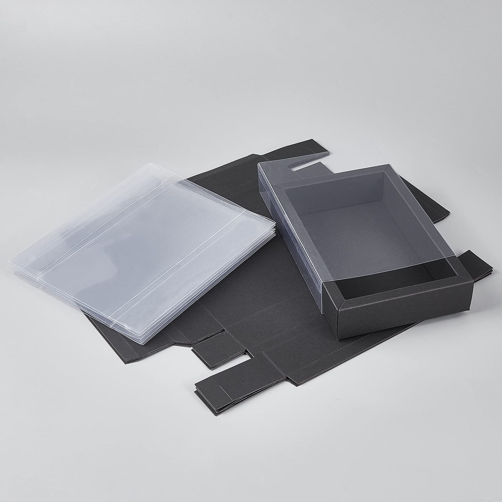 12 Pack Black Drawer Kraft Boxes with PVC Plastic Window 7.3x5x1.4