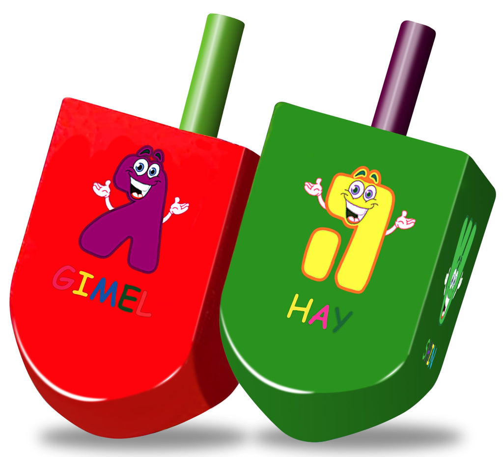 Izzy 'n' Dizzy Hanukkah Dreidels - Extra Large Character Print Wooden Dreidel - 2 Pack