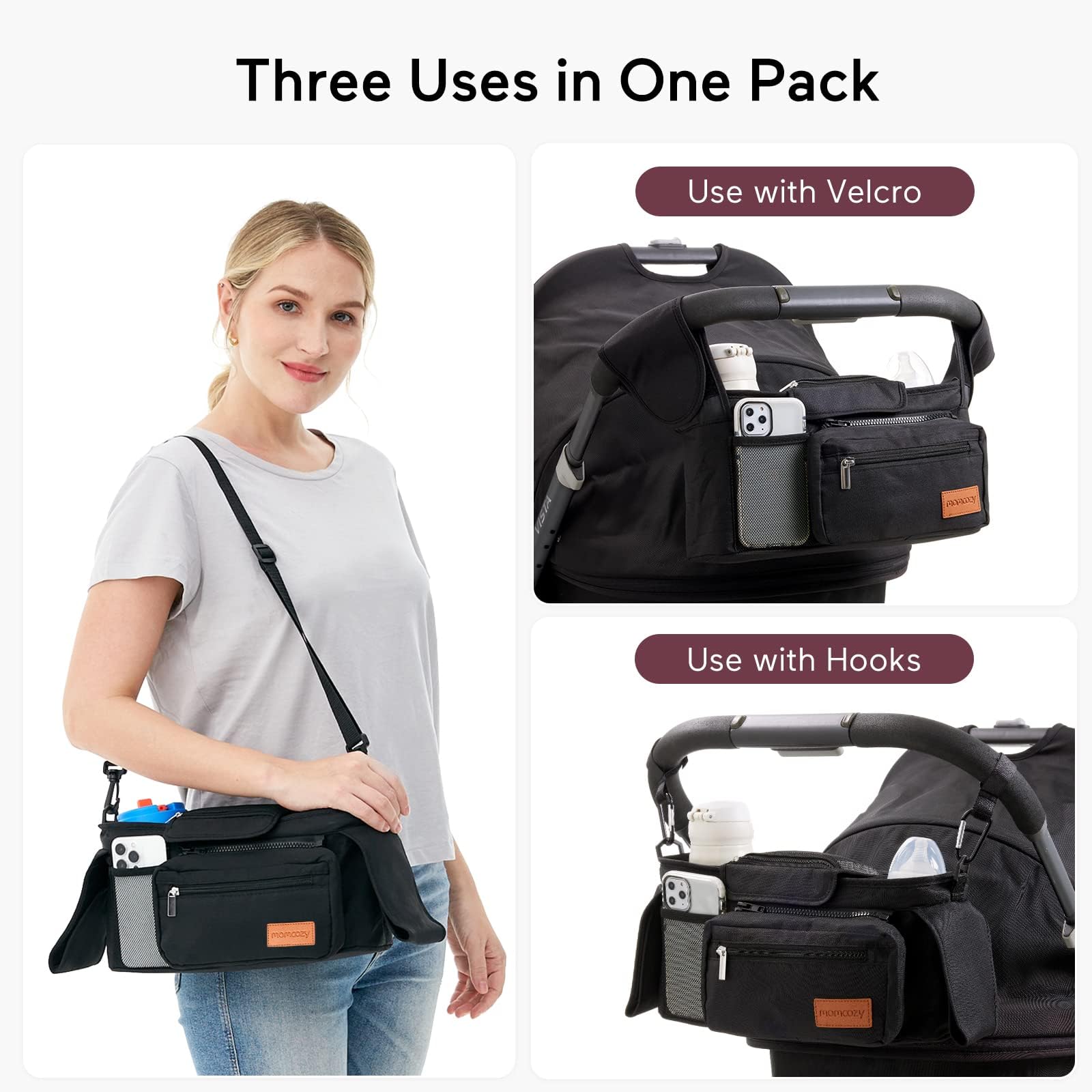 Momcozy Universal Stroller Organizer with Insulated Cup Holder Detachable Phone Bag & Shoulder Strap,