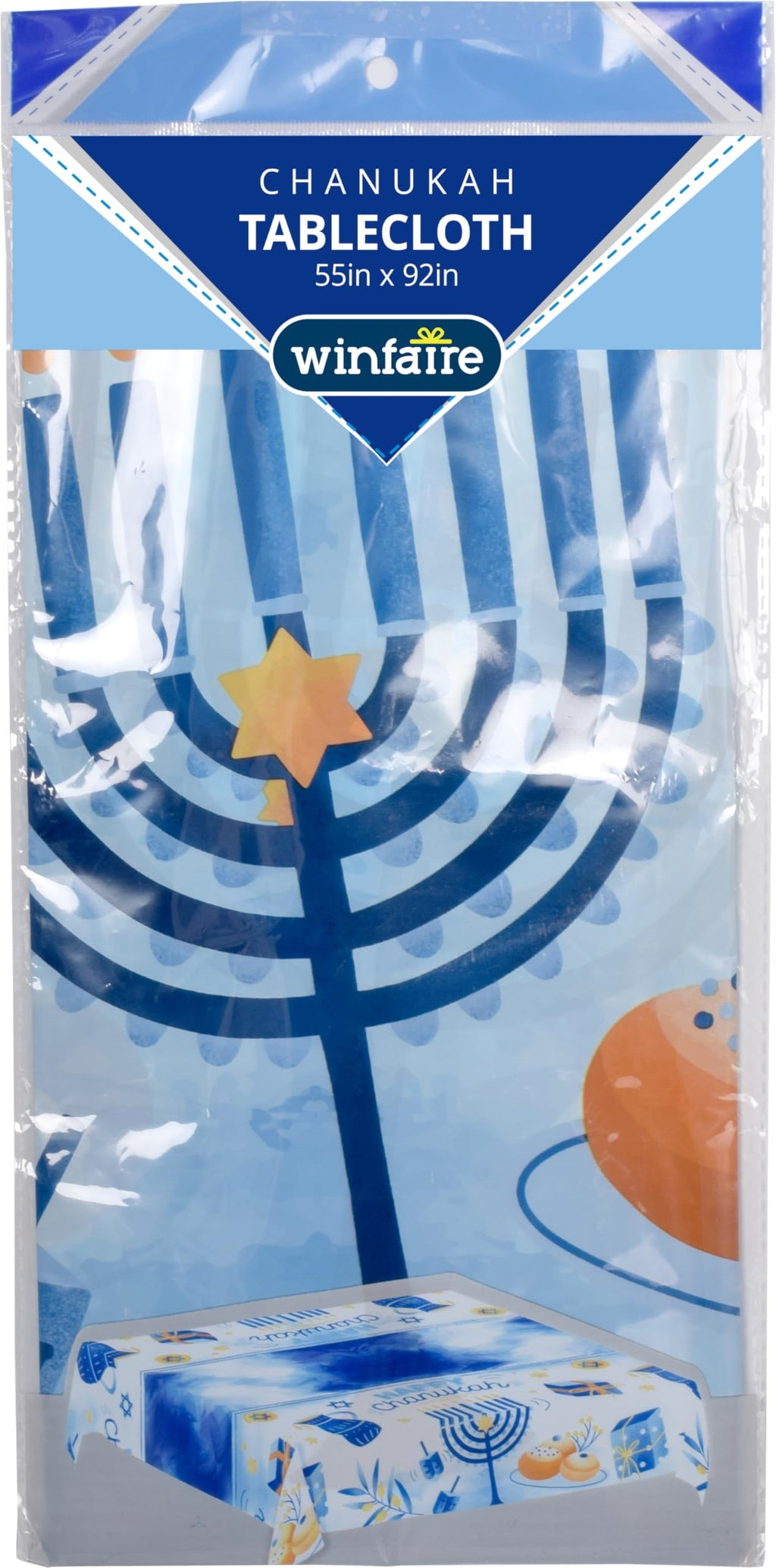 Izzy 'n' Dizzy Hanukkah Tablecloth Plastic - Hanukkah Paper Goods - 55" x 92" - Blue and White Chanukah Themed Party Supplies