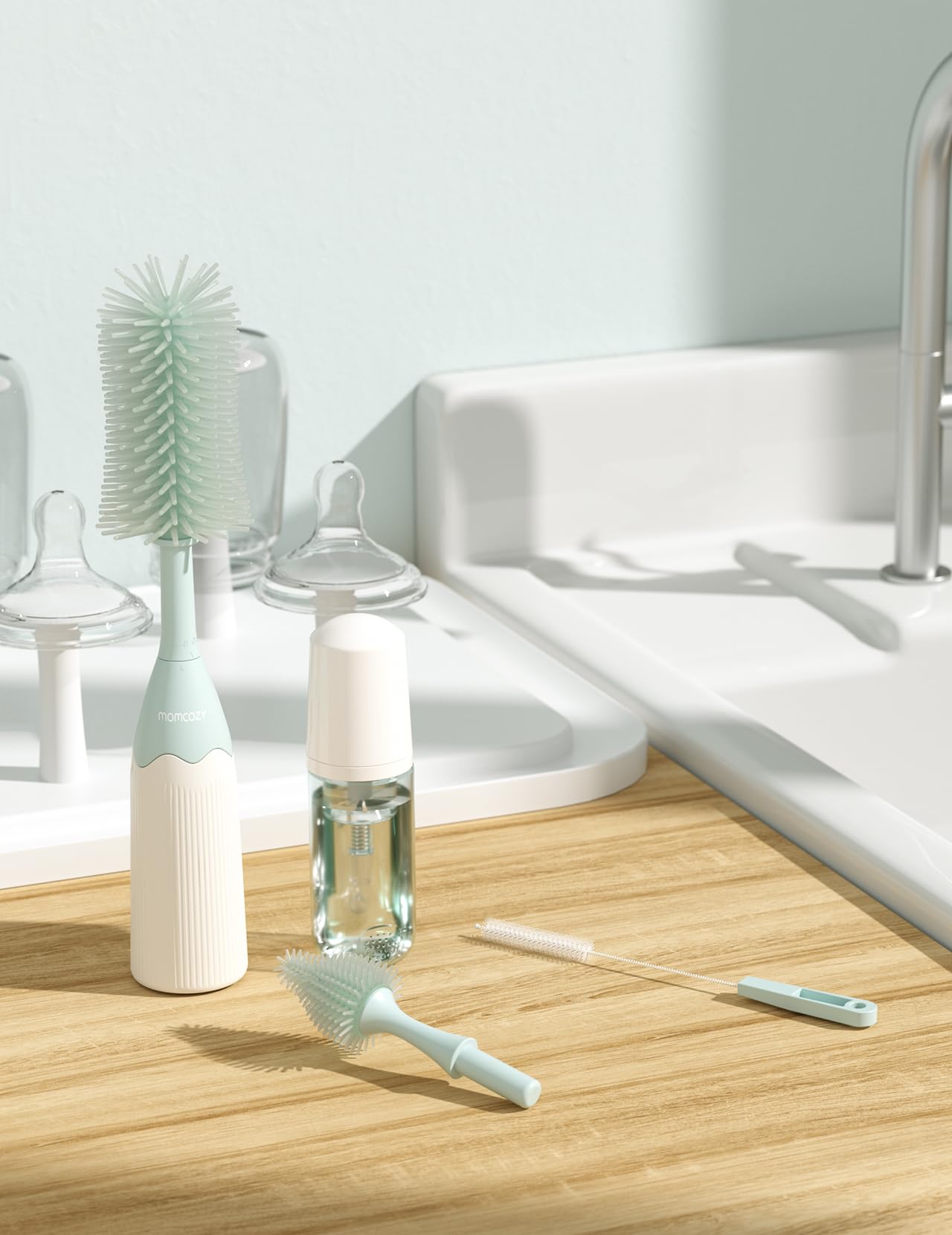 Momcozy Bottle Brush Kit, Innovative Push-Press Design for Better Cleaning