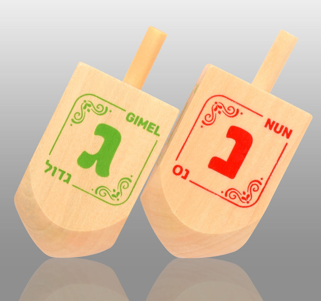 Izzy 'n' Dizzy Hanukkah Dreidels - Extra Large Natural Wooden Dreidel - 2 Pack