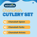 Izzy 'n' Dizzy Hanukkah Cutlery, Dreidel Cutlery Set, Hanukkah Paper Goods, Multicolored Chanukah Themed Party Supplies - 10 Spoons, 10 forks, 10 Knives (Pack of 30)