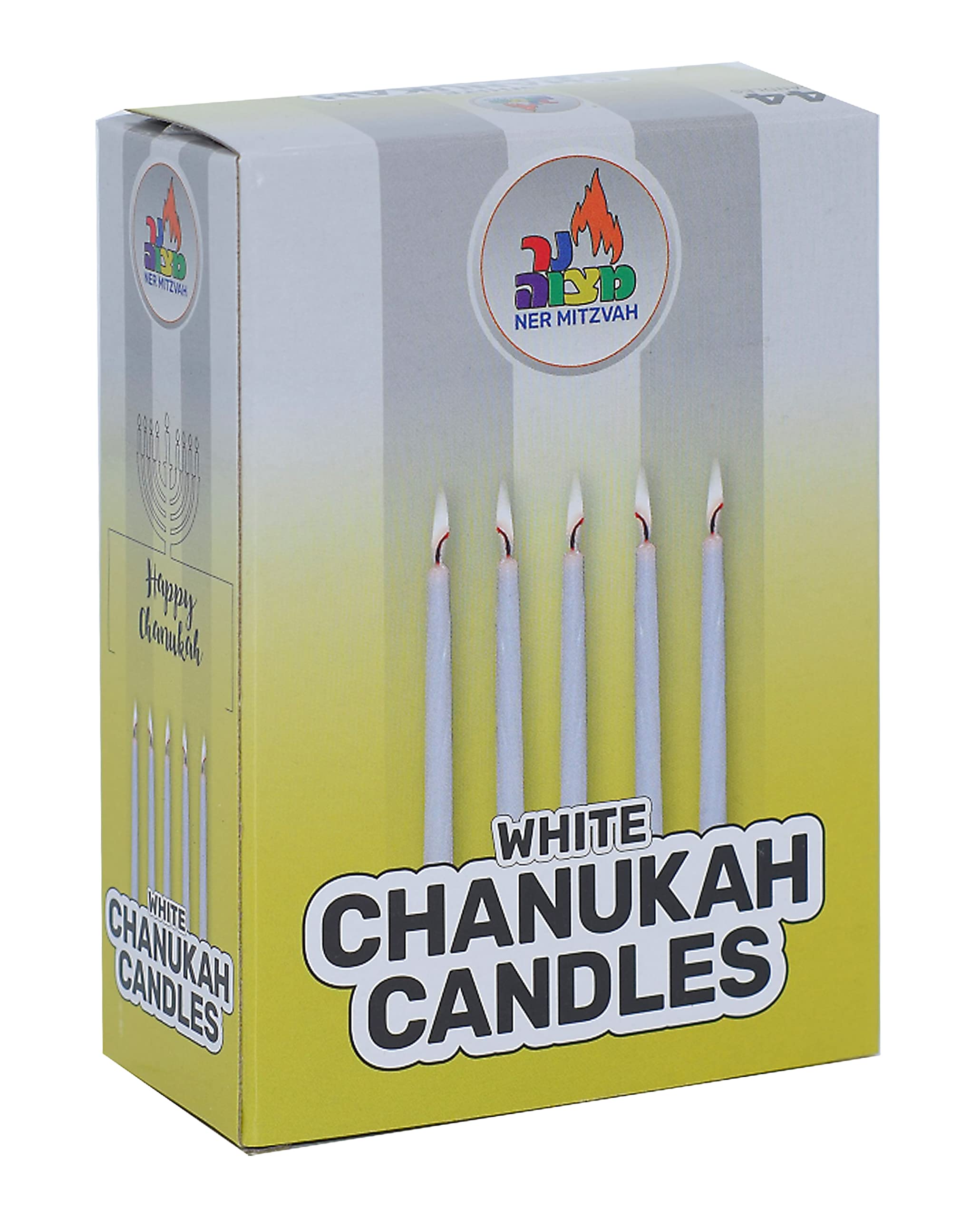 Ner Mitzvah White Chanukah Candles - Standard Size Fits Most Menorahs - Premium Quality Wax - 44 Count for All 8 Nights of Hanukkah.