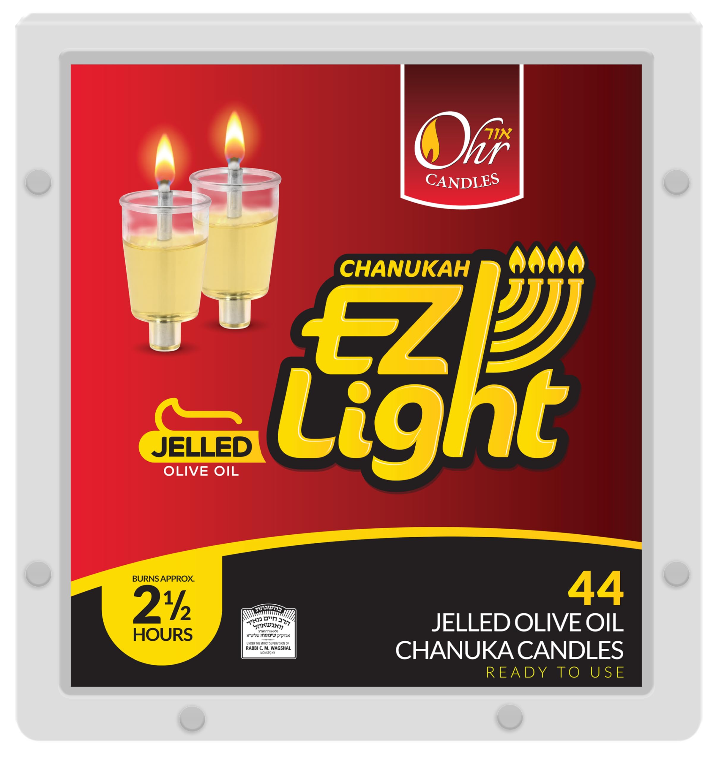 OHR CANDLES Pre - Filled Menorah Oil Cup Candles, Hanukkah Candles EZ Lights, Jelled 100% Olive Oil with Cotton Wick in Plastic Cup, Medium (Pack of 44) - Burns Approx, 1/2 Hrs