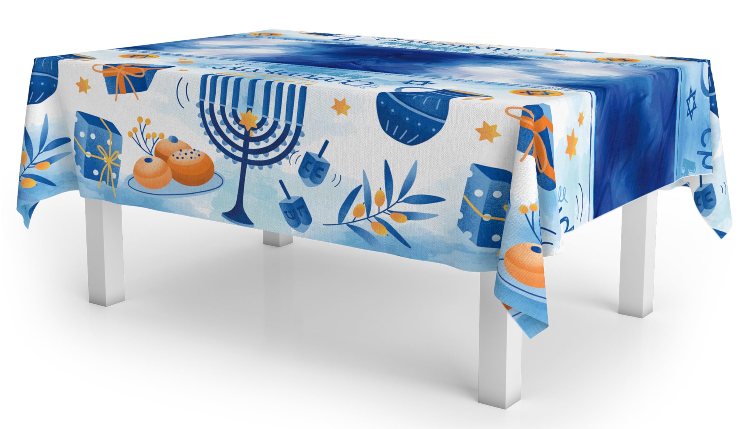 Izzy 'n' Dizzy Hanukkah Tablecloth Plastic - Hanukkah Paper Goods - 55" x 92" - Blue and White Chanukah Themed Party Supplies