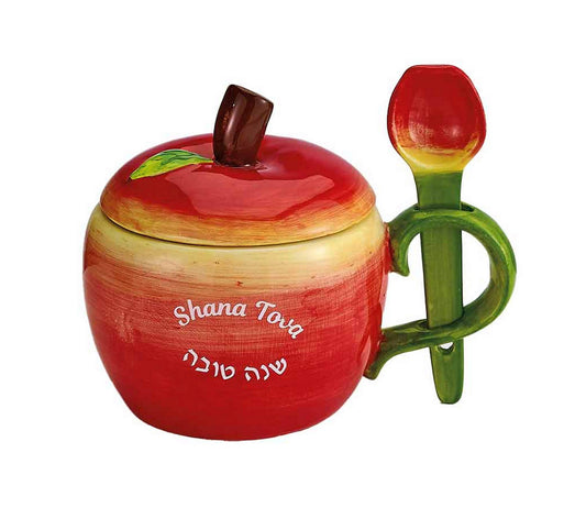 Rite Lite Rosh Hashanah Ceramic Apple Honey Dish With Spoon - For Jewish New Year