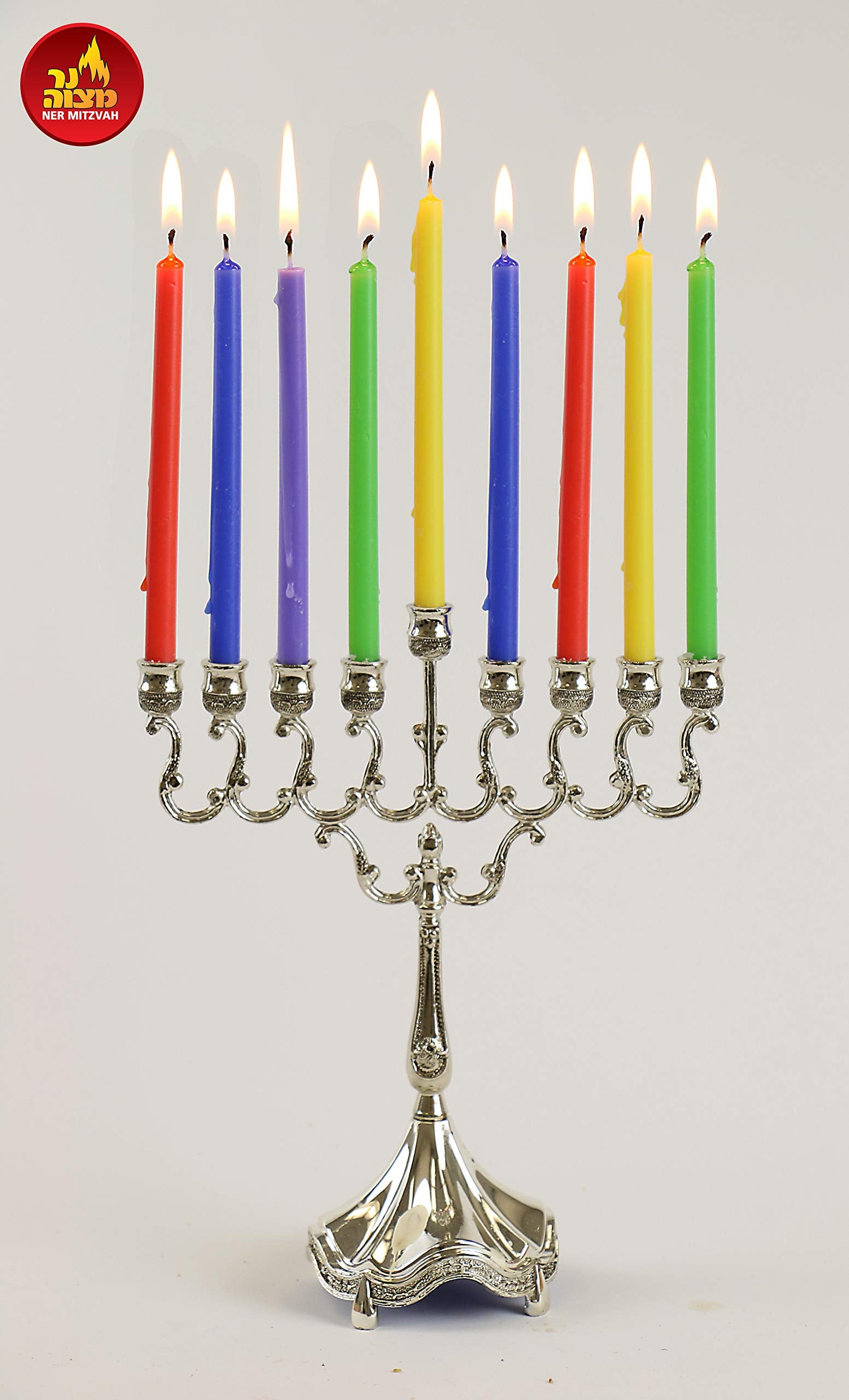 Ner Mitzvah Colorful Long Chanukah Candles, Diameter Fits Most Menorahs, Premium Quality Wax, Assorted Colors for All 8 Nights of Hanukkah - Standard Size - 45 Count