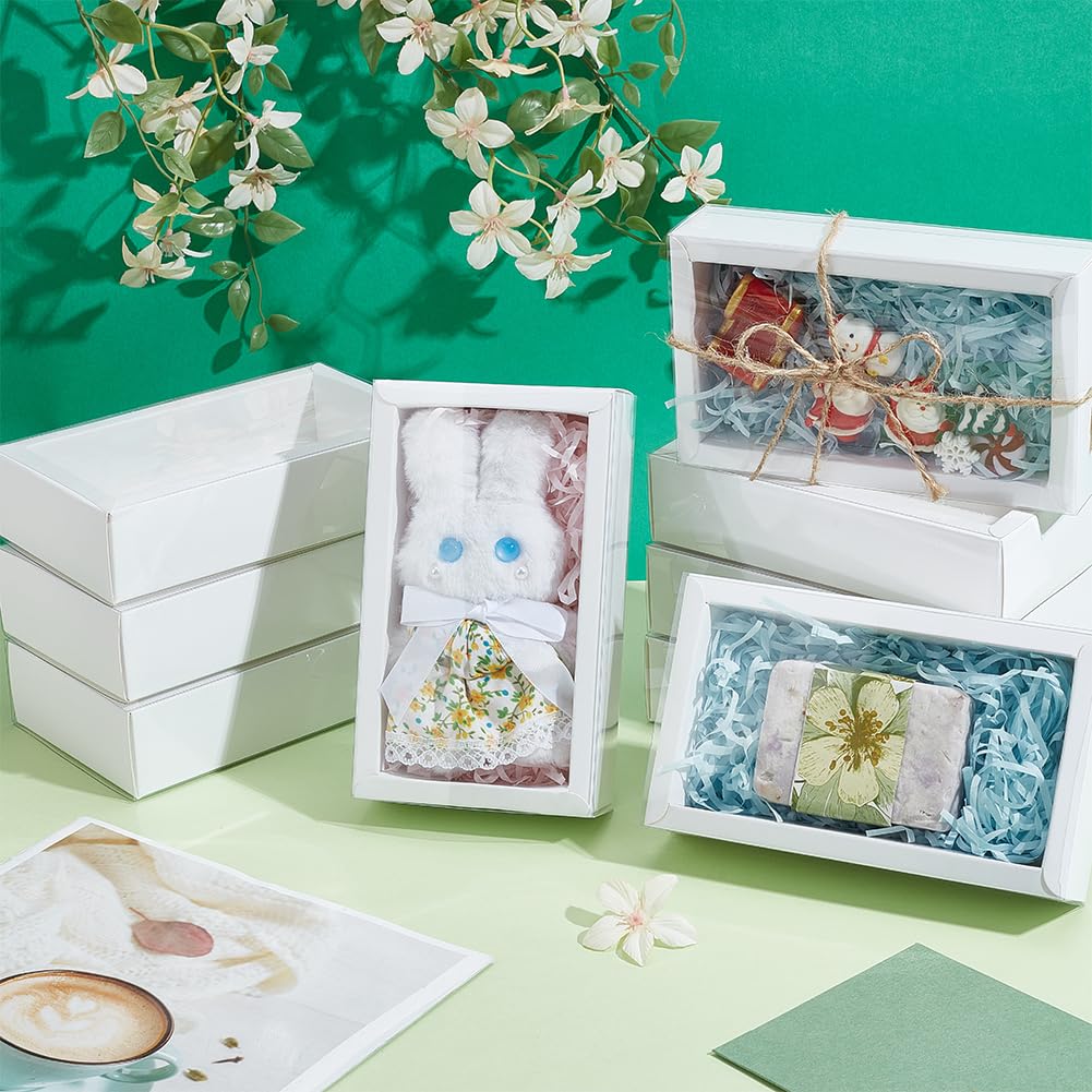 White Gift Boxes Rectangle with Clear PVC Windows 6.7x3.9x1.6 12pcs