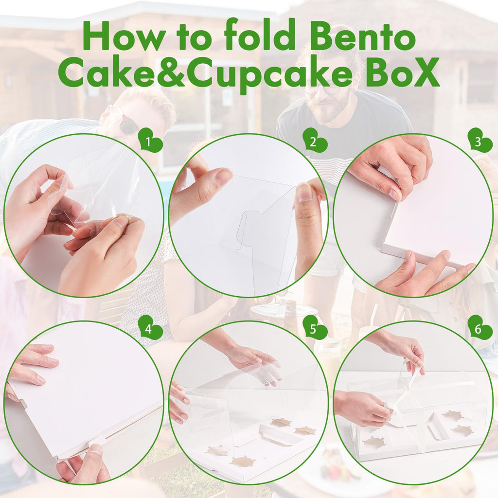3pcs Clear Cupcake Boxes Combo,Cake and Cupcakes Box 1+4 Bento Box with Clear Window