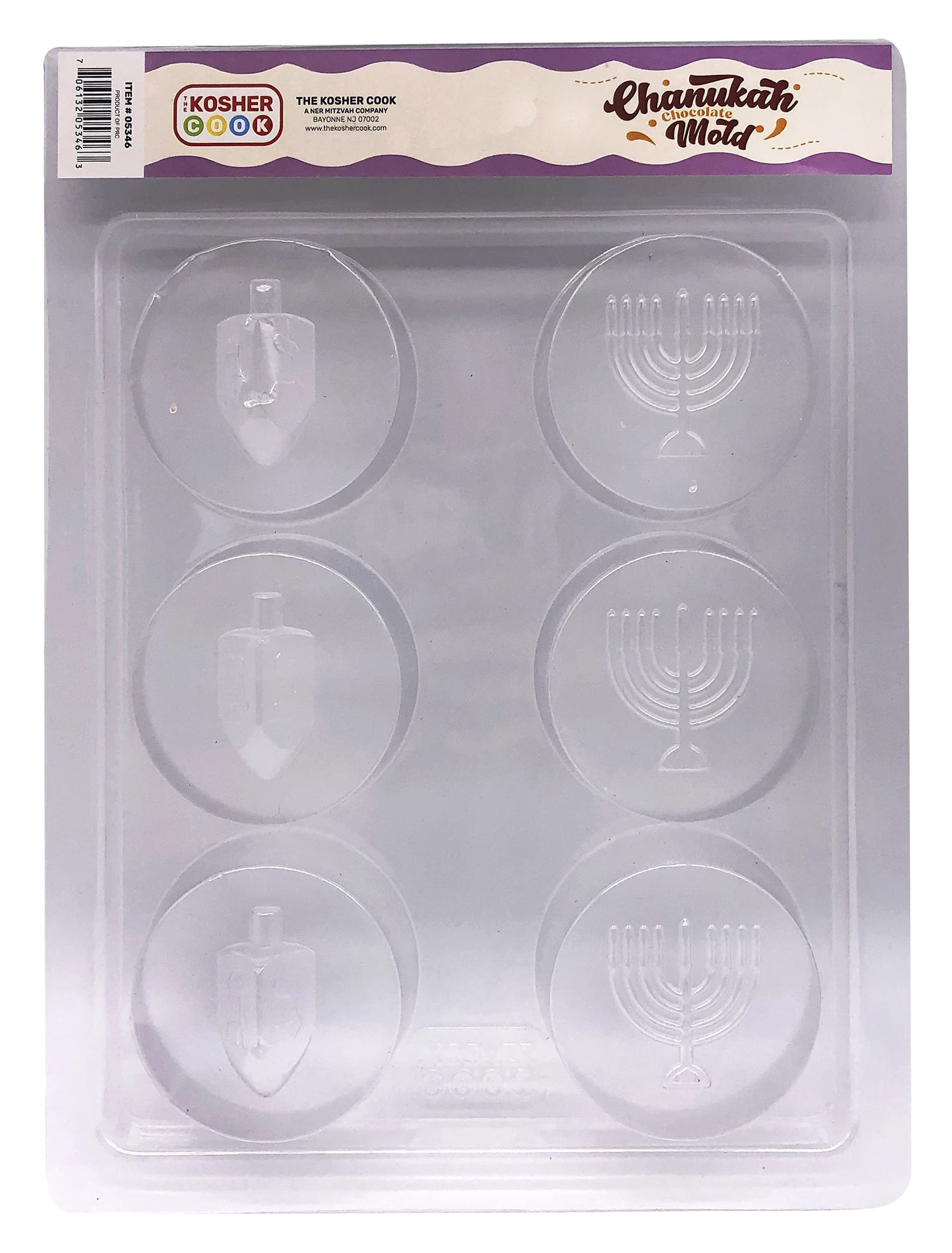 The Kosher Cook Hanukkah Chocolate Molds, 1.5 inch Round Chanukah Menorah & Dreidel and Menorah Shaped Plastic Molds