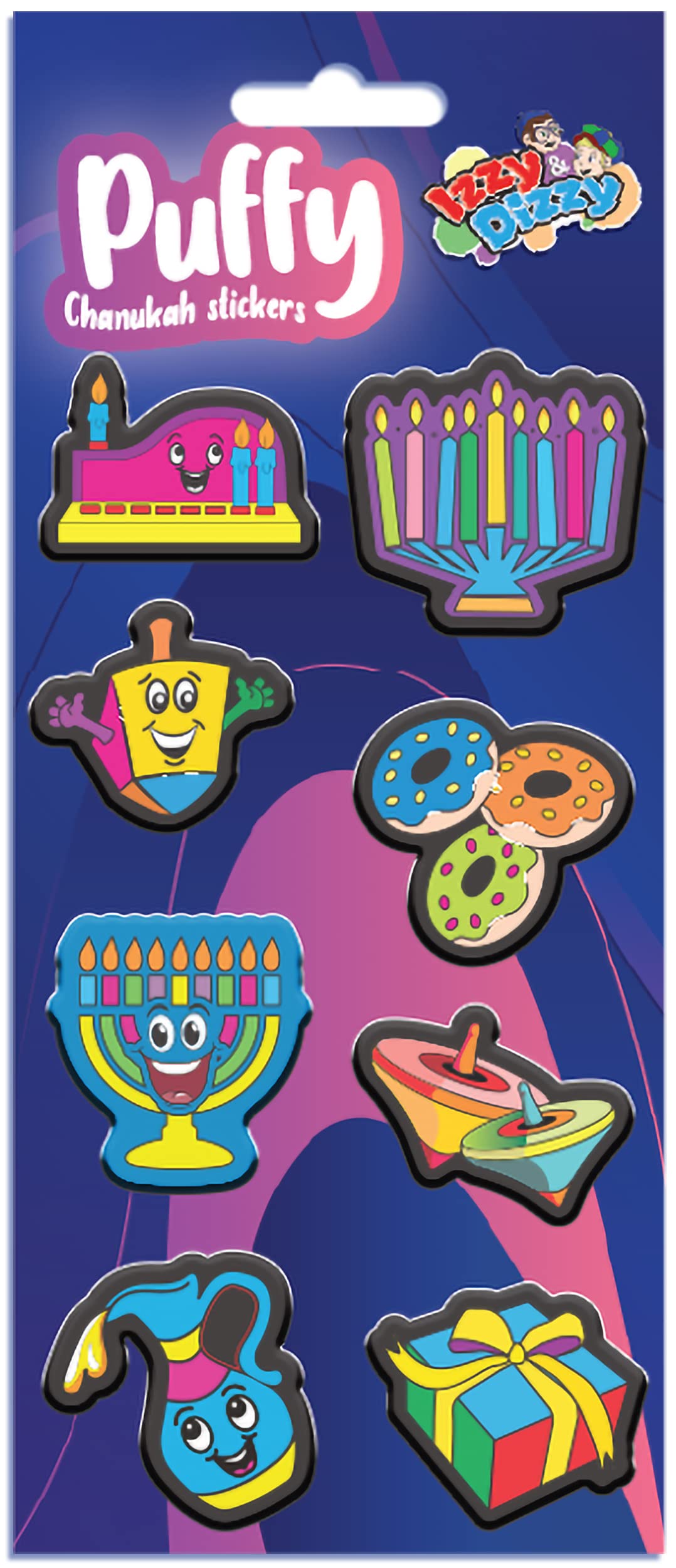 Izzy 'n' Dizzy Hanukkah Sponge Stickers - Chanukah Puffy Stickers - Holiday Stickers - 8 Fun Hannukah Designs - 4 Pack