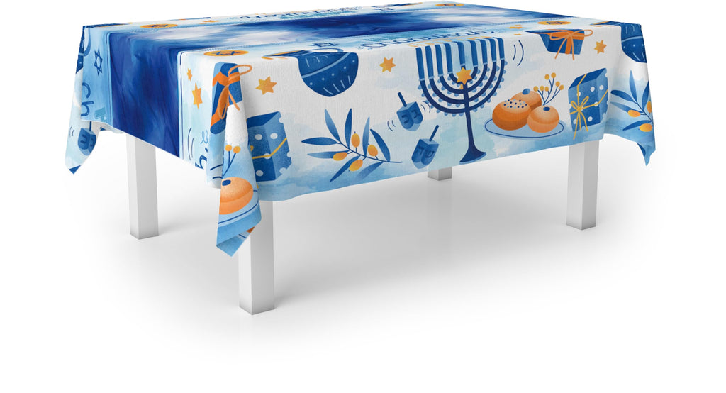Izzy 'n' Dizzy Hanukkah Tablecloth Plastic - Hanukkah Paper Goods - 55" x 92" - Blue and White Chanukah Themed Party Supplies
