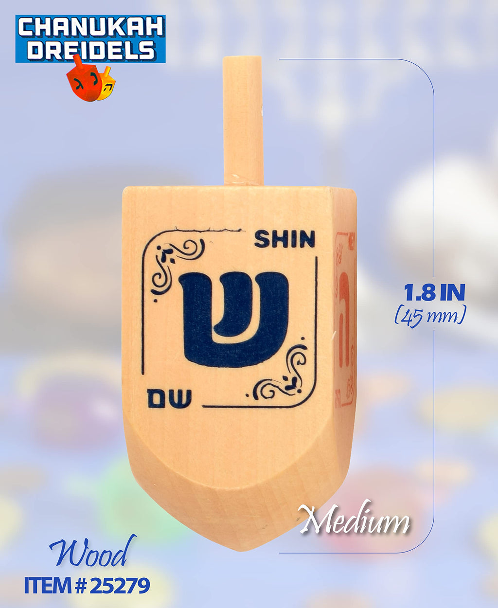 Izzy 'n' Dizzy Hanukkah Natural Wooden Dreidel (Pack of 4) - Medium