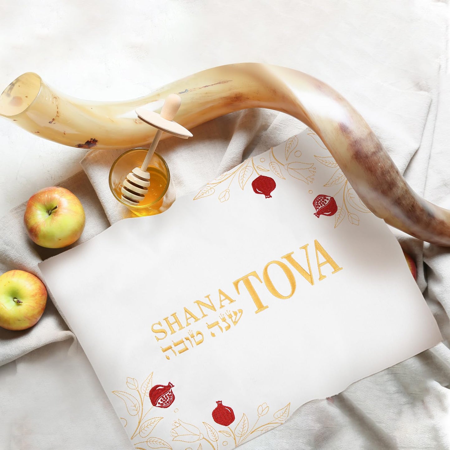 Breling Rosh Hashanah Challah Bread Cover for Shabbat and Yom Tov Shana Tova Embroidery Challah Cover Jewish New Year Hostess Gift 20" x 15" Pomegranate and Vine Judaica Table Decor Party Favors