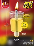 OHR CANDLES Pre - Filled Menorah Oil Cup Candles, Hanukkah Candles EZ Lights, Jelled 100% Olive Oil with Cotton Wick in Plastic Cup, Medium (Pack of 44) - Burns Approx, 1/2 Hrs