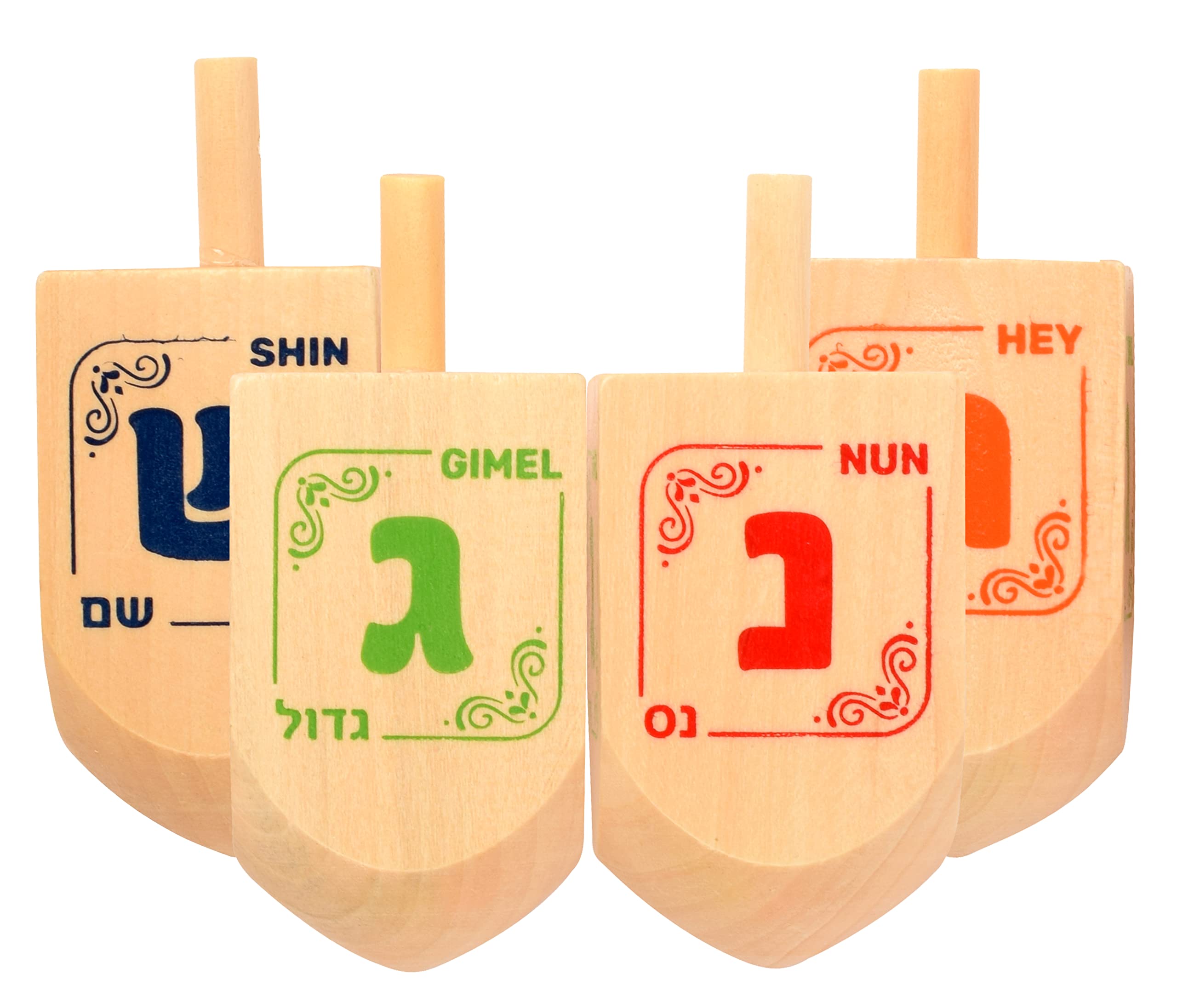 Izzy 'n' Dizzy Hanukkah Natural Wooden Dreidel (Pack of 4) - Medium