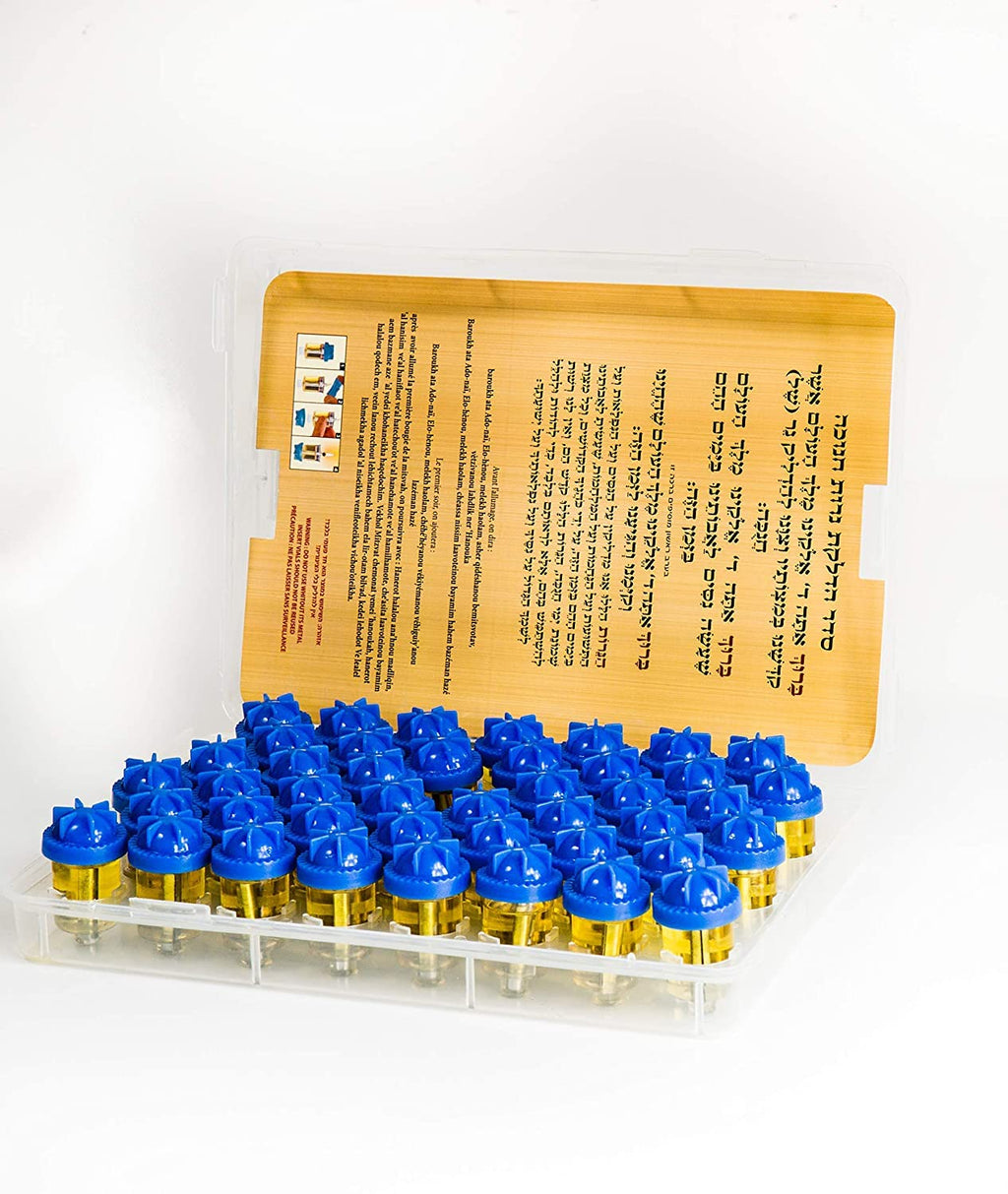 SHALHEVET LIGHT Vehaer 44 Prefilled Cups, Hanukkah, Chanukah Olive Oil Ready to Use, Fits Most Menorah (Color Liquid Oil 2:30 HR, Medium)