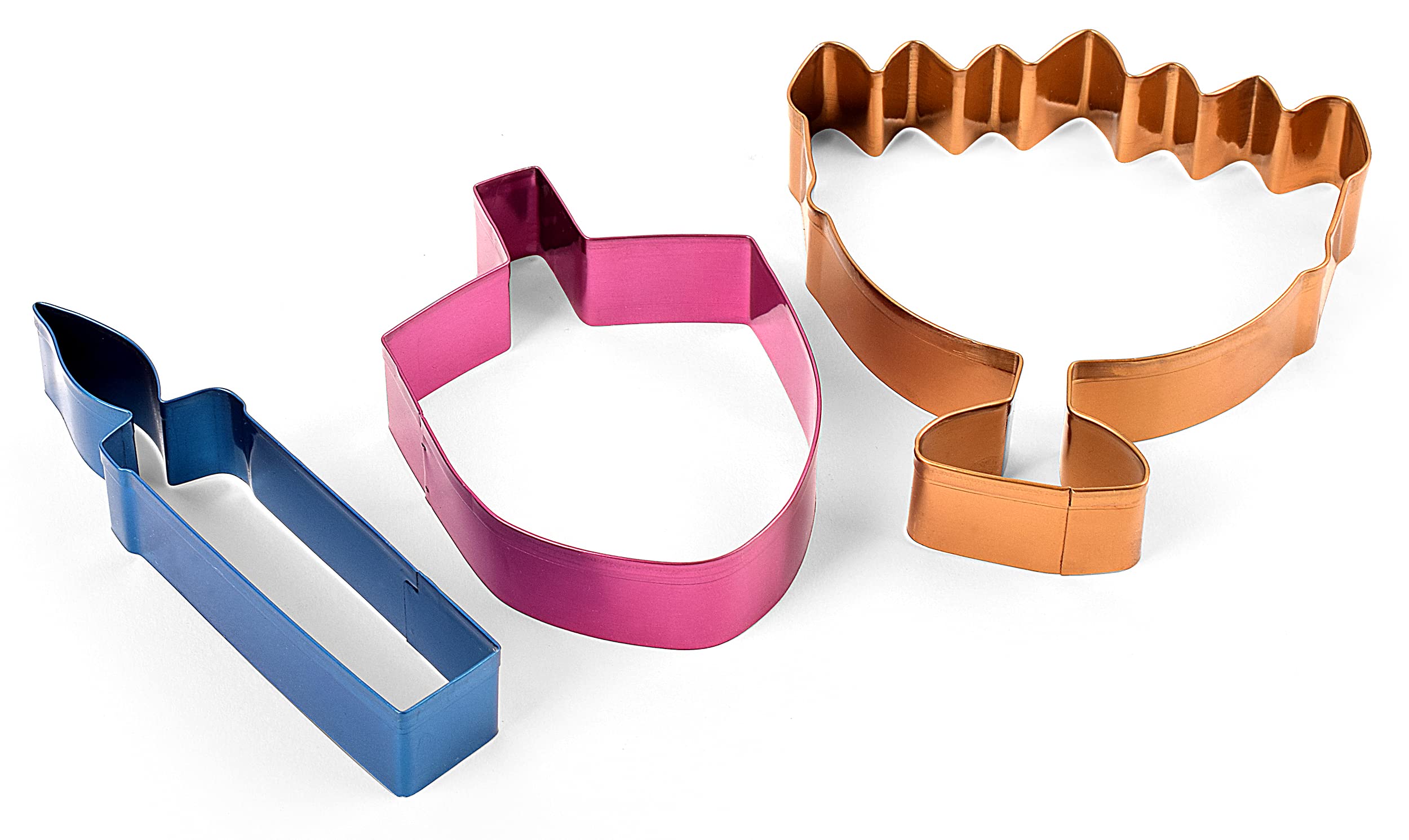 The Kosher Cook Hanukkah Multicolored Stainless Steel Chanukah Cookie Cutters, 3 Piece Set