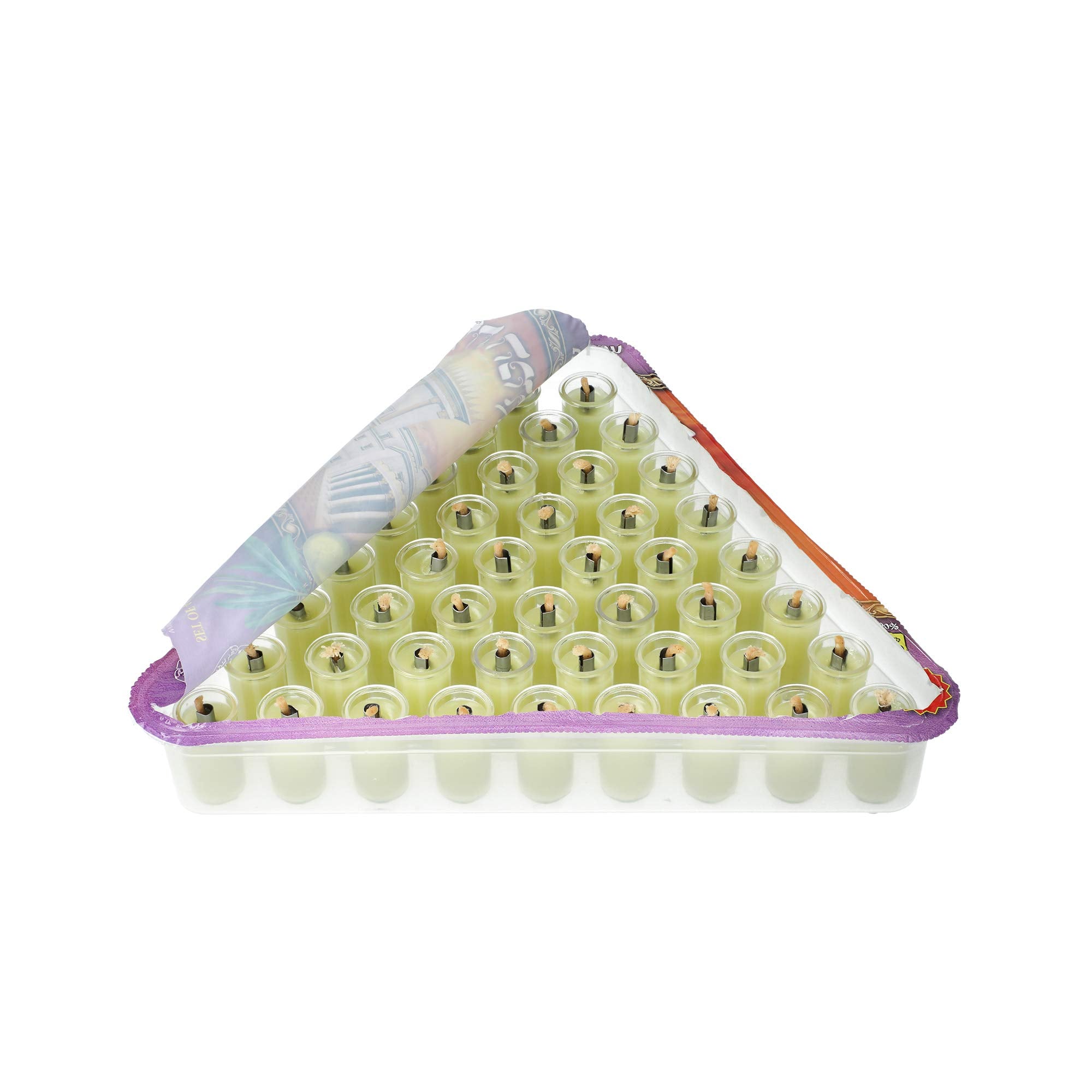 Shalhevet Light Olive Oil Jells Hanukah Chanukah Menora Small 44 Filled Cups 1.15 Hour Burn Time